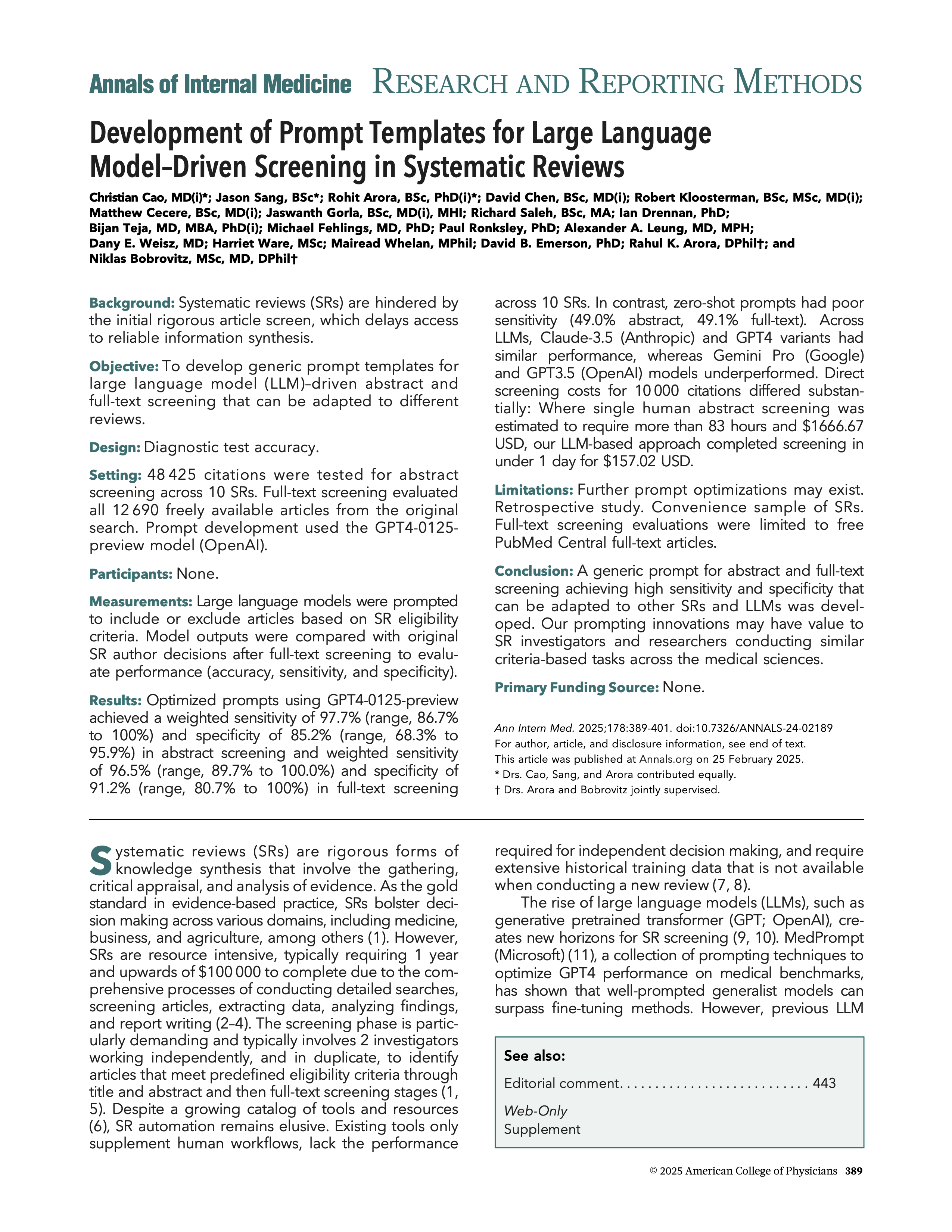 Annals of Internal Medicine Research Paper