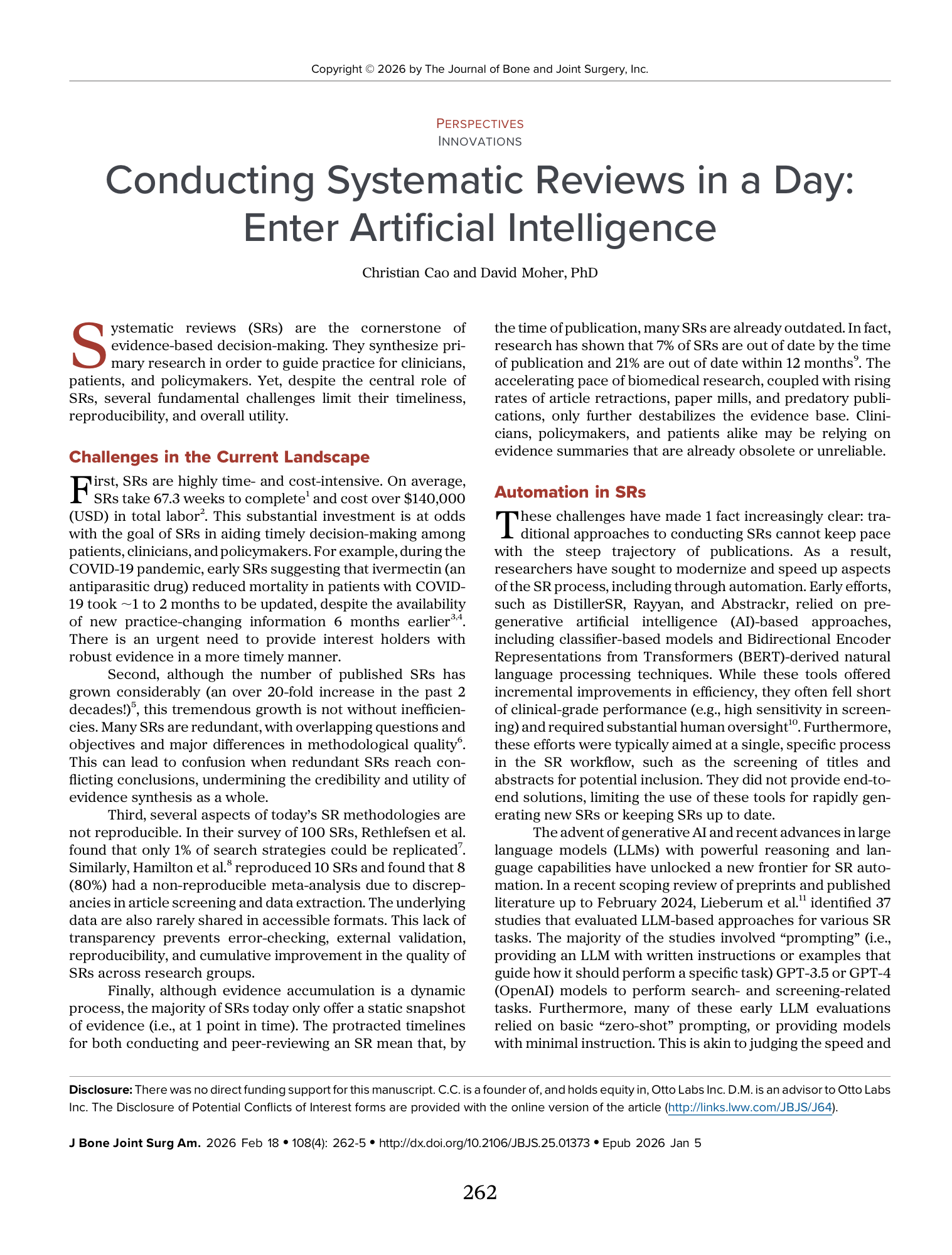 Conducting Systematic Reviews in a Day: Enter Artificial Intelligence